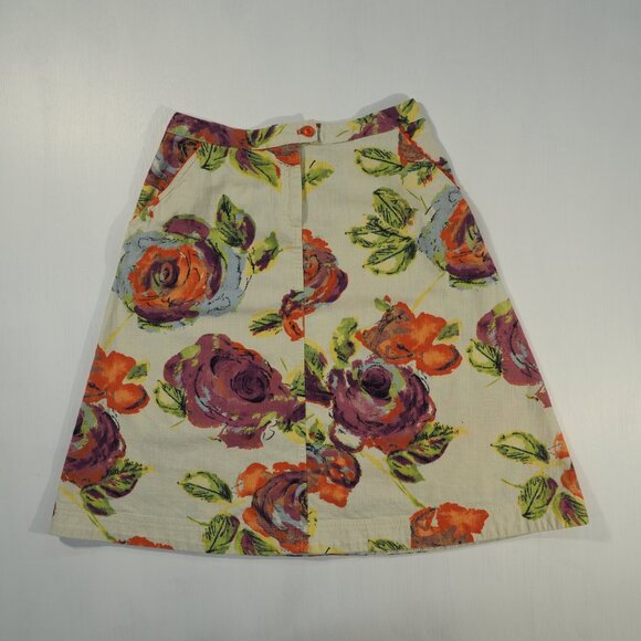 J Jill Skirt Womens 6 Petite Floral Cream Midi A Line Lagenlook Boho Fairy - Picture 9 of 9